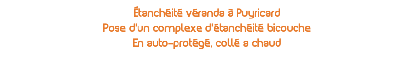 Étanchéité véranda à Puyricard Pose d'un complexe d'étanchéité bicouche En auto-protégé, collé a chaud 